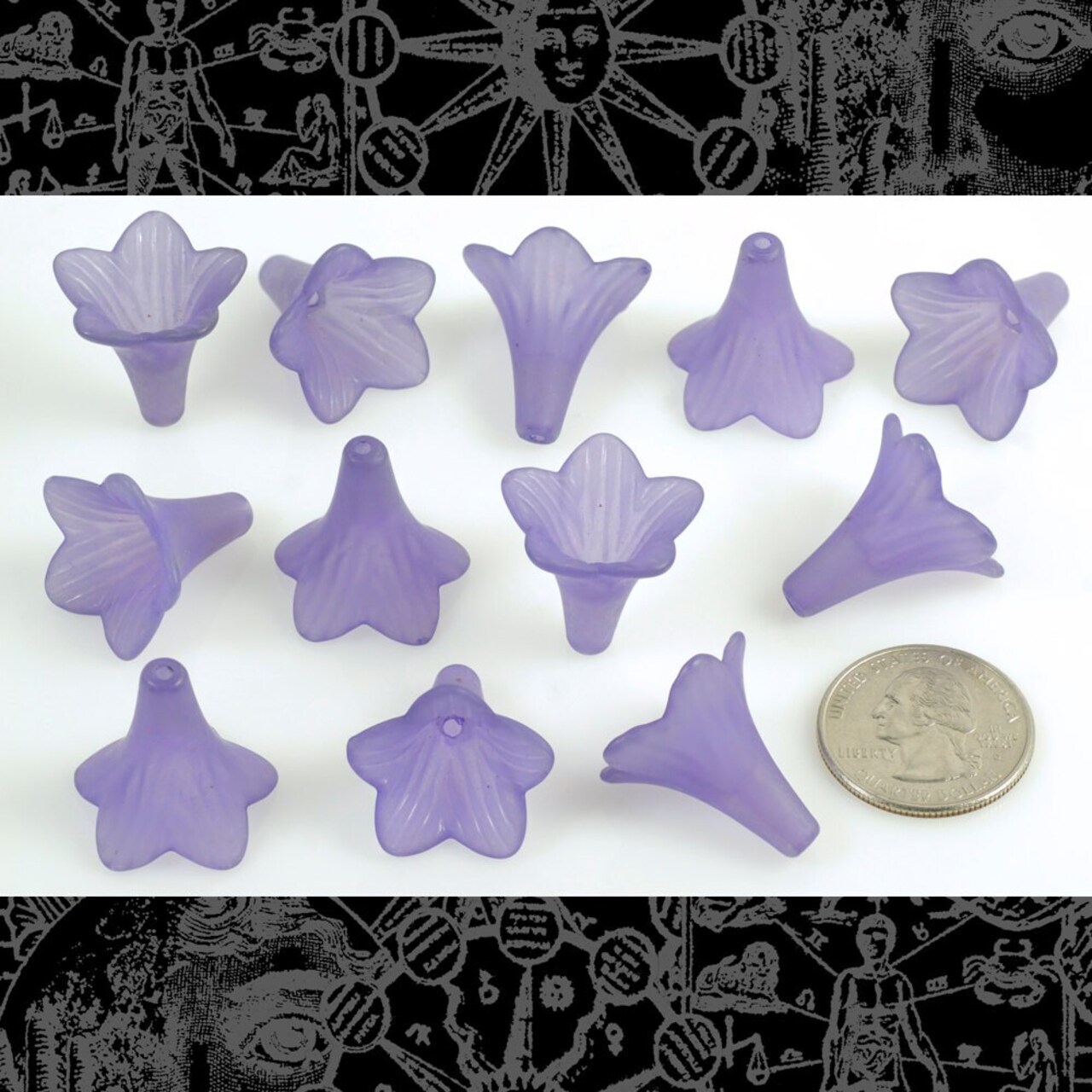 23mm x 21mm Purple Resin Flower Caps - Set of Twelve - FW1-20